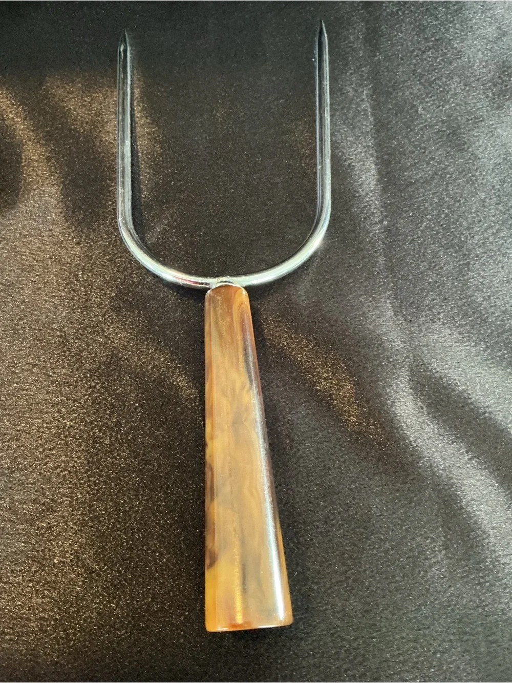 Mid Century Stainless Steel Carving Fork with Marbled Bakelite Handle